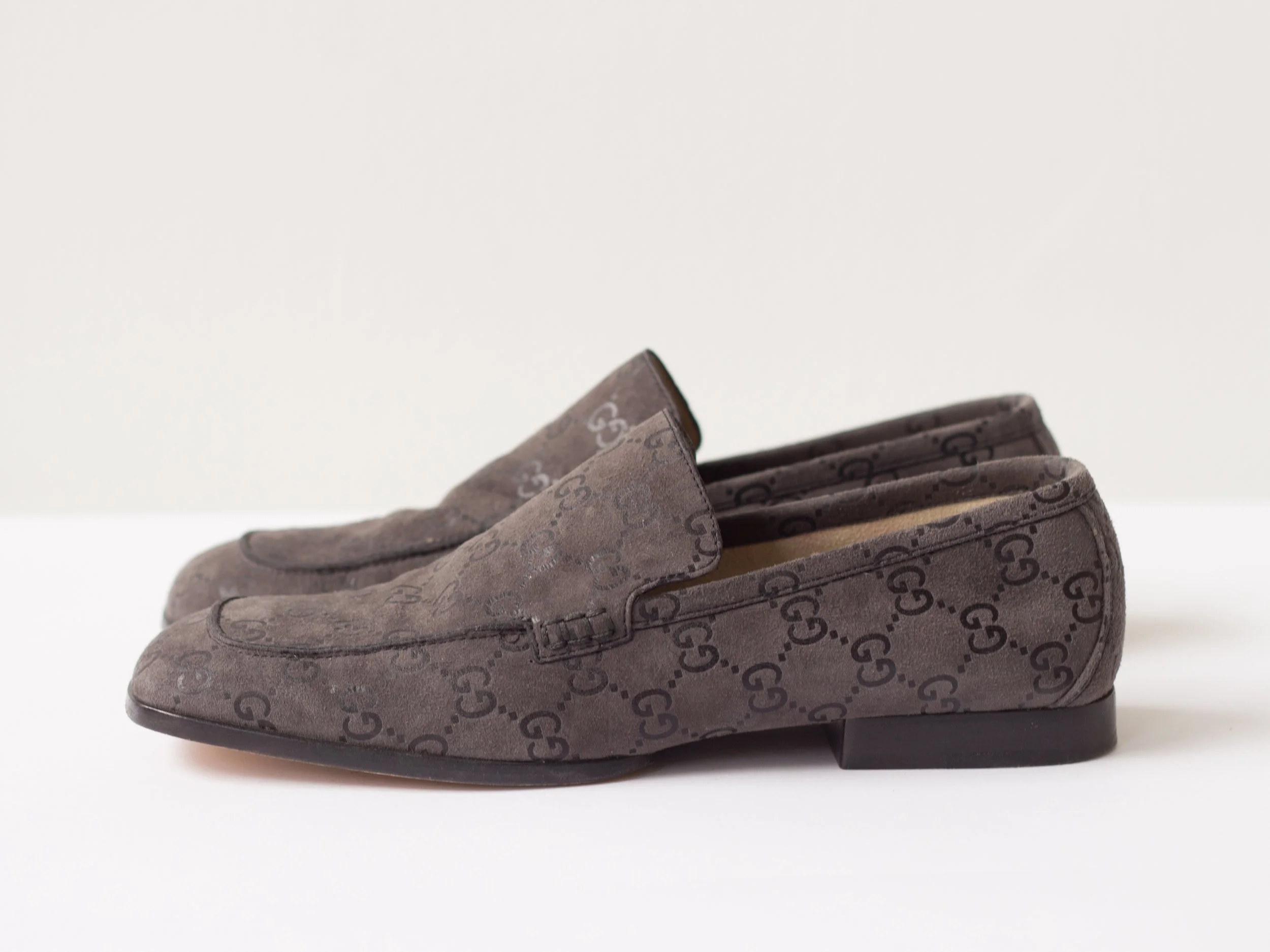 1990s Gucci Logo Suede Square Toe Loafers — Wayward Collection